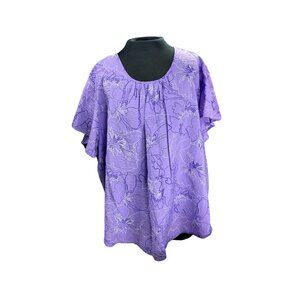 Liz Claiborne Lavender Floral Print Womens Top Size 3X Lightweight & Flowing Des